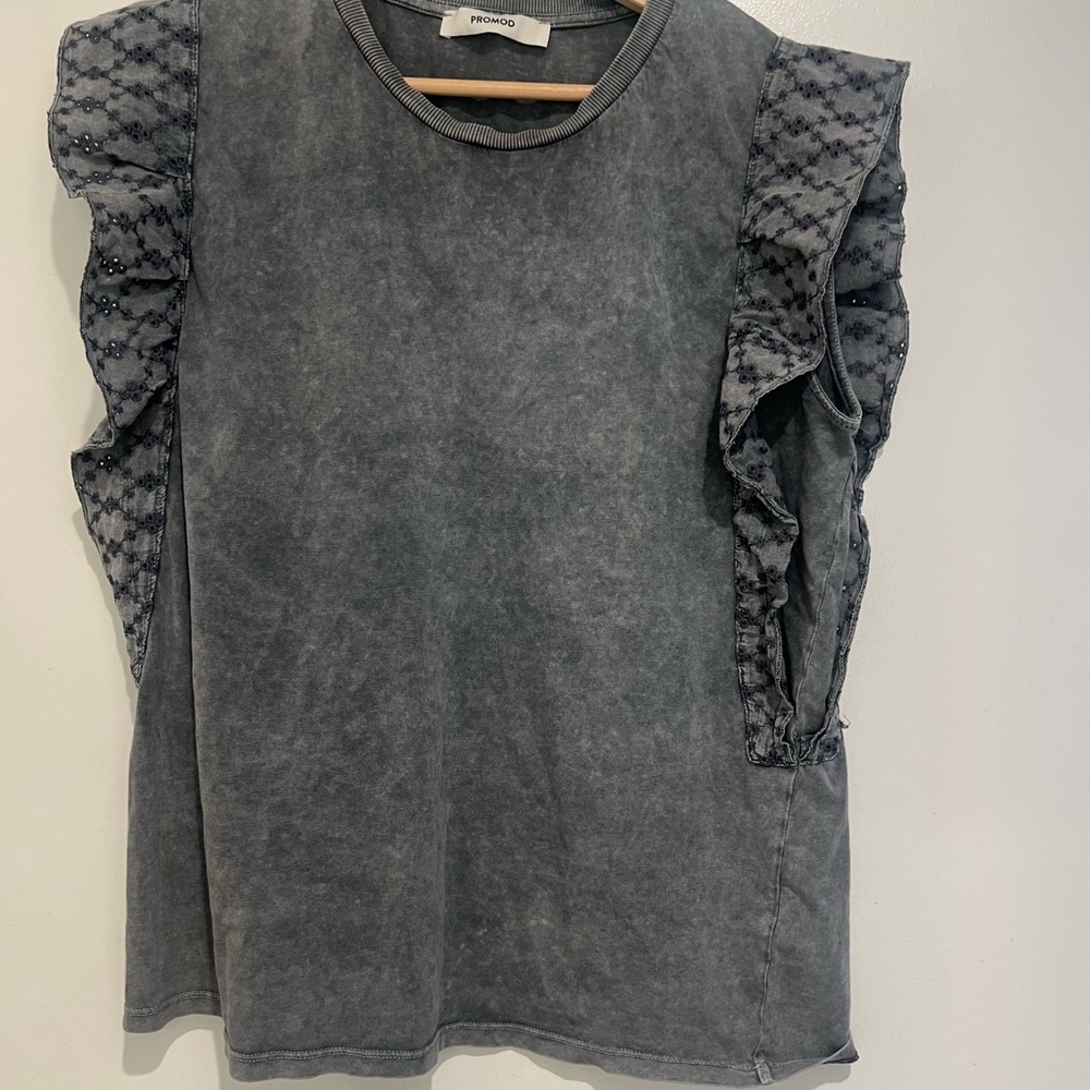 Promod Washed Grey Ruffle-Sleeve Tank
